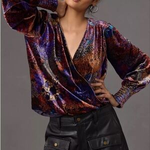 Anthropologie Multicolor Velvet Wrap Blouse